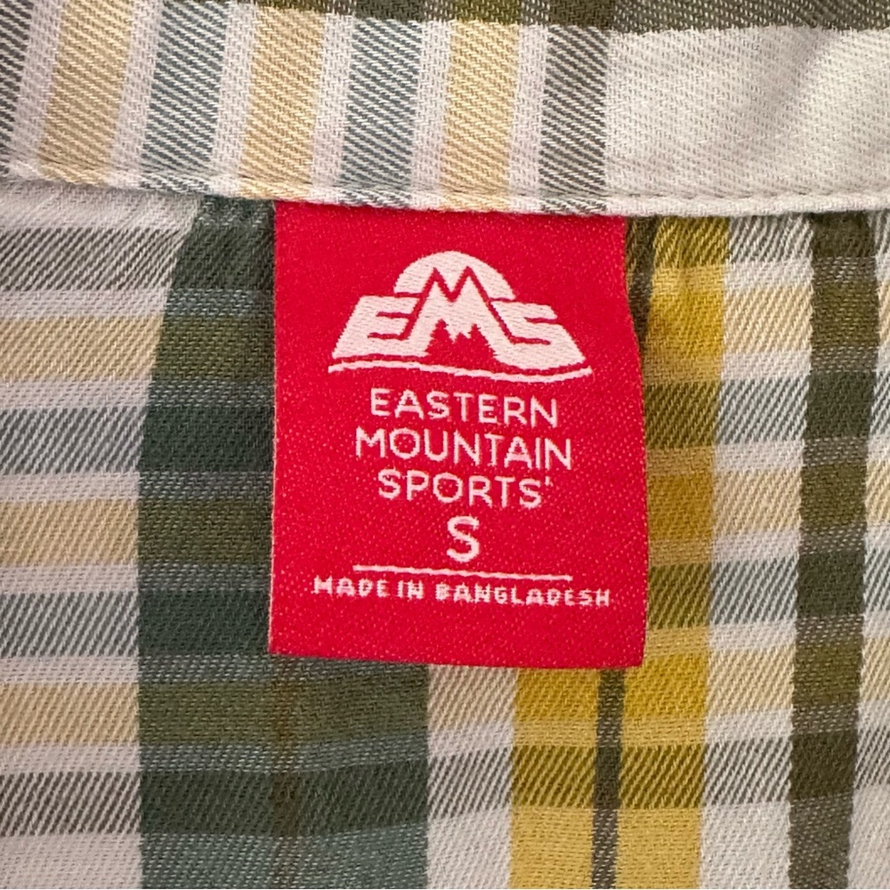 EMS Eastern Mountain Sports Plaid Flannel Shirt Sz S Green Yellow Grunge - Picture 3 of 9